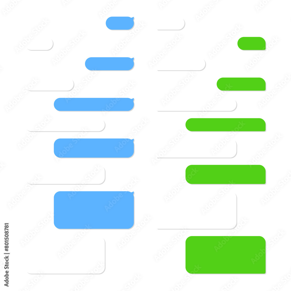 Social media chatting box. Message box text element. Speech bubble, chat, empty text bubbles, white, blue, green, label. Social media chatting box. Message box text element. Speech bubble, chat, empty text bubbles, white, blue, green, label.