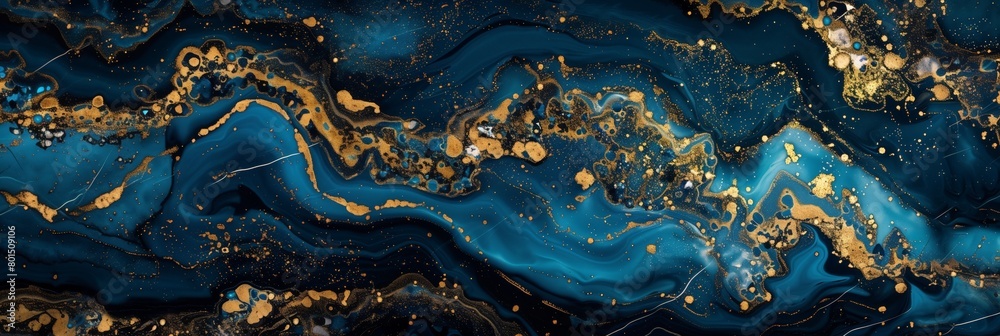 A painting of a wave with gold and blue colors A painting of a wave with gold and blue colors