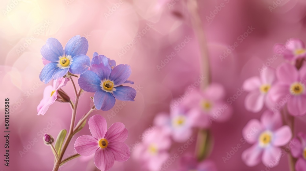   A tight shot of blooms against a rosy backdrop, superimposed with a softly blurred flower impression in the background