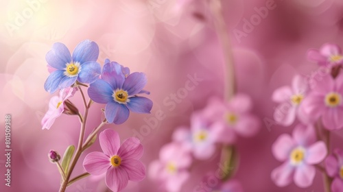  A tight shot of blooms against a rosy backdrop, superimposed with a softly blurred flower impression in the background