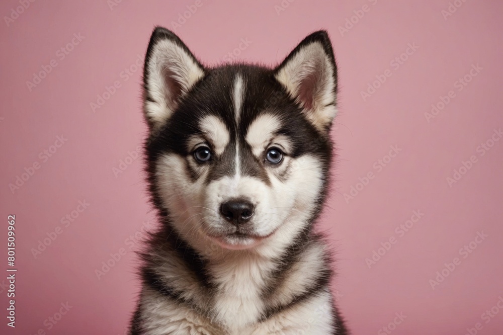 Fototapeta premium Alaskan Malamute puppy looking at camera, copy space. Studio shot.
