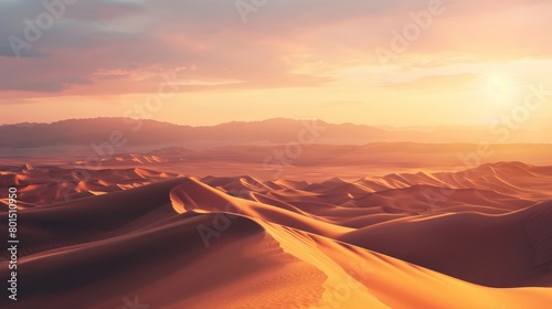 Scenic Desert Dunes at Sunset in Warm Golden Glow of Day s End