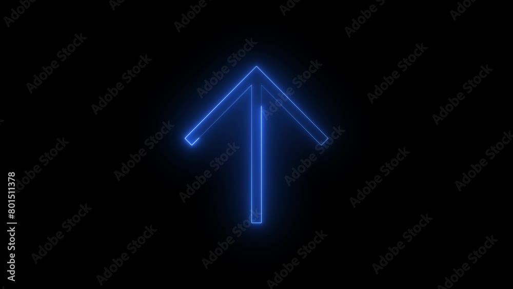 Neon glowing blue color up arrow direction icon on black background animation Neon glowing blue color up arrow direction icon on black background animation