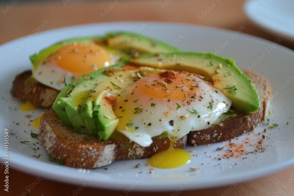 fried eggs and avocado on toast