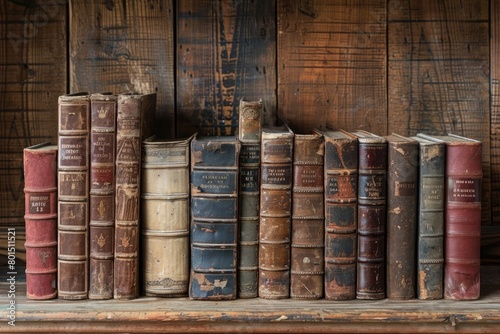 old books on a wooden book shelf