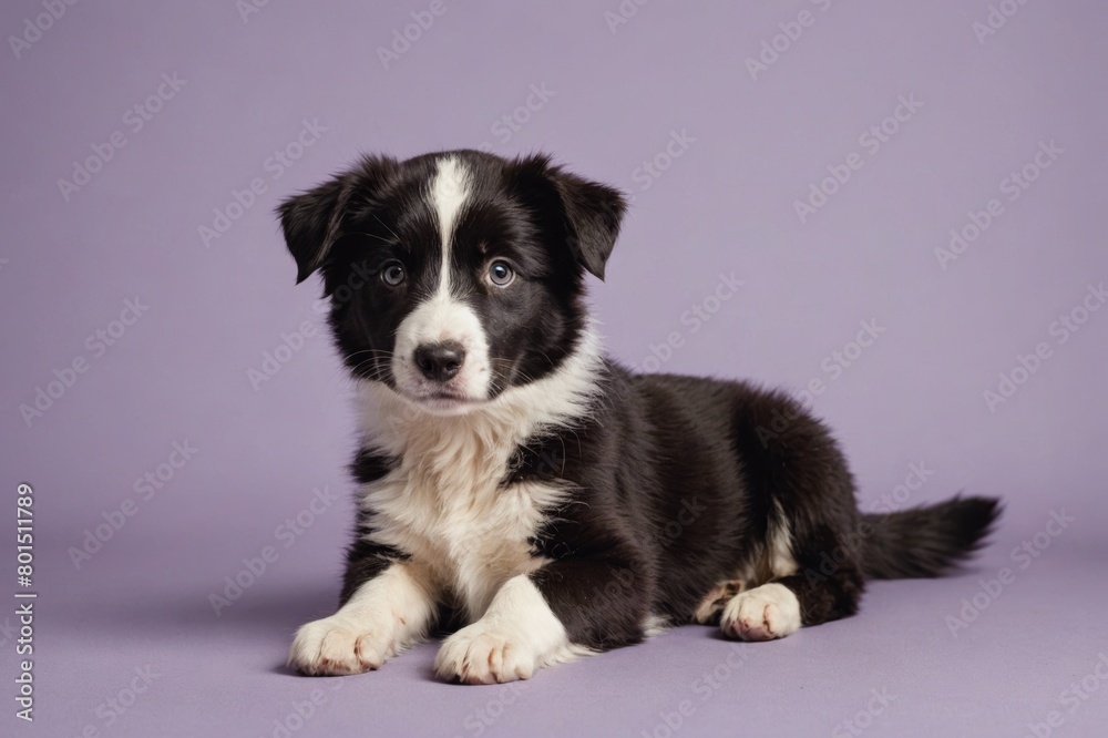 Fototapeta premium Border Collie puppy looking at camera, copy space. Studio shot.