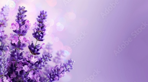  A tight shot of numerous violet blooms against a backdrop of purple and white Background features soft, radiant bokeh light