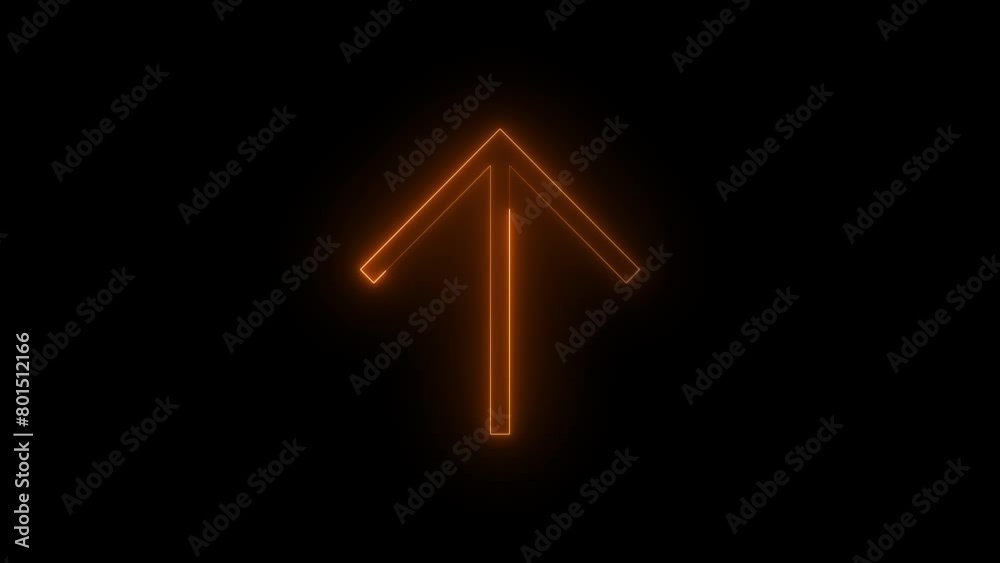 Neon glowing brown color up arrow direction icon on black background animation Neon glowing brown color up arrow direction icon on black background animation
