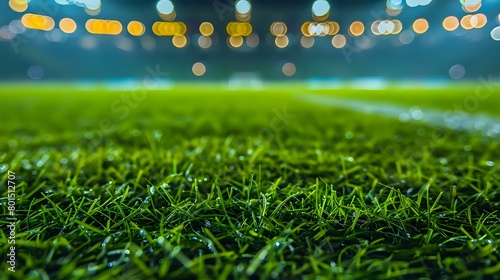 Fototapeta Naklejka Na Ścianę i Meble -  football stadium with lights - grass close up in sports arena - background