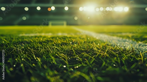 football stadium with lights - grass close up in sports arena - background