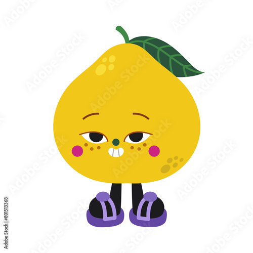 Cute cartoon pomelo illustration on a white background.