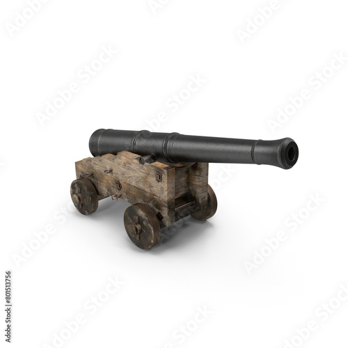 Old Ship Cannon with Wooden Carriage