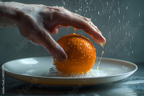 Artful Illustration of the Squeeze Technique Depicted through Citrus Expression
