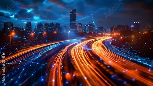 Top view of expressway with smart traffic infrastructure and wireless communication technologies. Concept Smart Traffic Infrastructure, Wireless Communication Technologies, Expressway, Top View photo