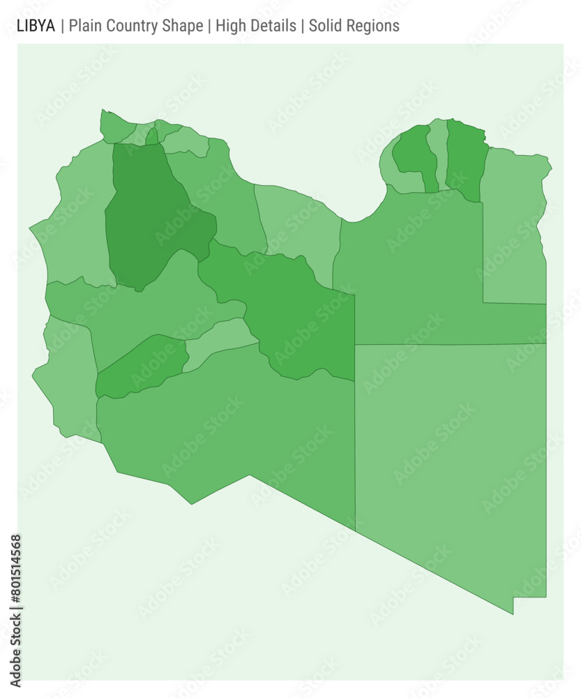 Libya Map Shape Libya plain country map. High Details. Solid Regions style. Shape of ...