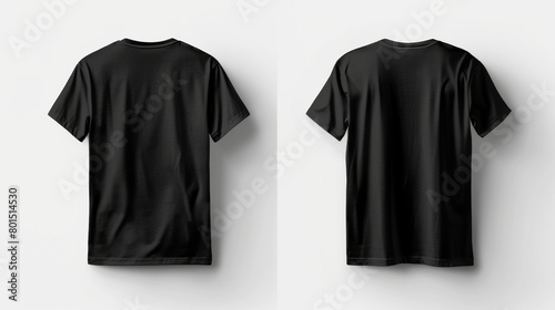 Plain Black Tee on White: Front and Back Mockup