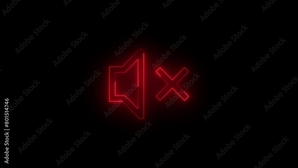 Neon glowing red color mute speaker icon on black background animation Neon glowing red color mute speaker icon on black background animation