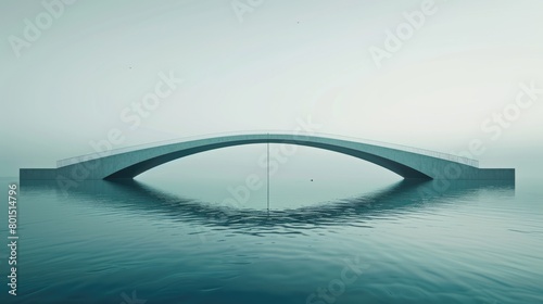 An image of minimalist architectural building or bridge surrounded with river and clear sky. Modern construction design represent tranquility and peaceful atmosphere with white and blue color. AIG42.
