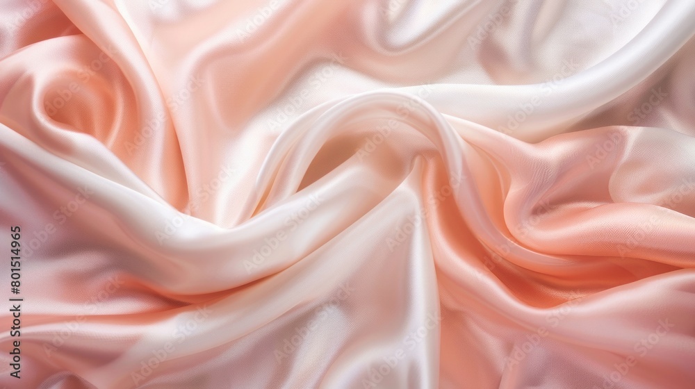 A delicate and smooth expanse of light peach pink silk satin fabric, exuding elegance and softness A delicate and smooth expanse of light peach pink silk satin fabric, exuding elegance and softness