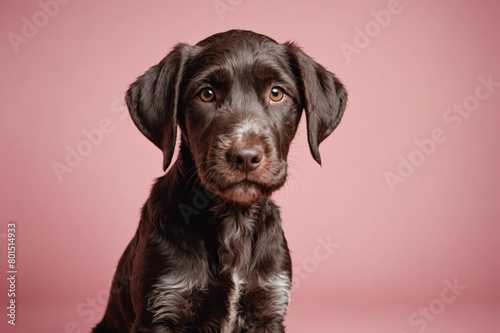 German Wirehaired Pointer puppy looking at camera, copy space. Studio shot. © ThomasLENNE
