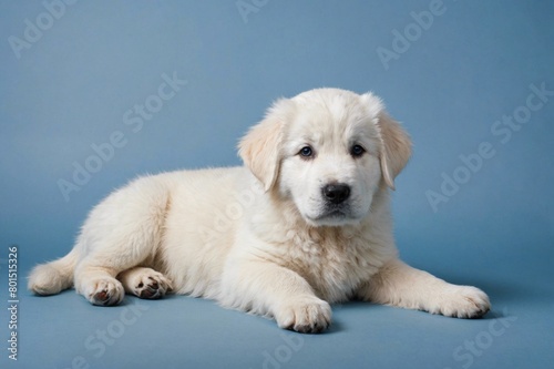 Great Pyrenees puppy looking at camera, copy space. Studio shot.