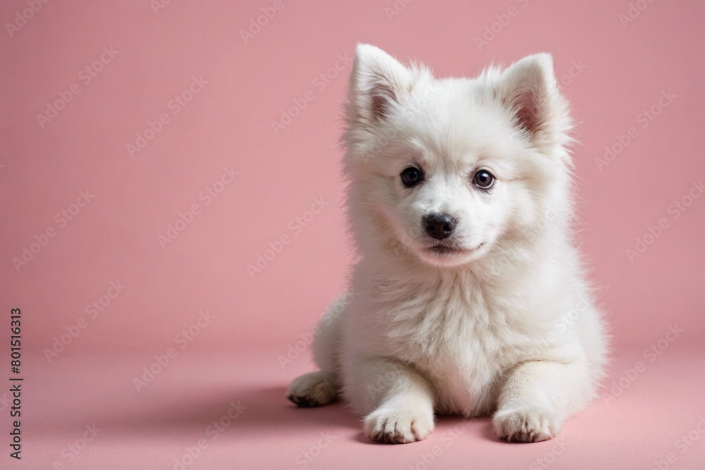 Japanese Spitz puppy looking at camera, copy space. Studio shot. Japanese Spitz puppy looking at camera, copy space. Studio shot.
