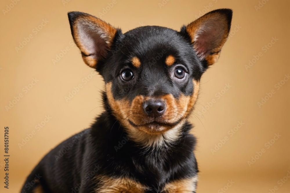 Lancashire Heeler puppy looking at camera, copy space. Studio shot. Lancashire Heeler puppy looking at camera, copy space. Studio shot.