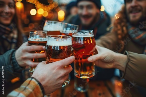 Friends Clinking Glasses of Assorted Beers in a Cozy Pub  Embodying the Spirit of Togetherness and Celebration