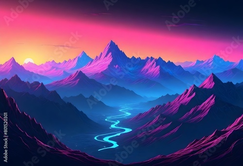 70s-Serene-mountain-range-at-sunset-majestic-peaks