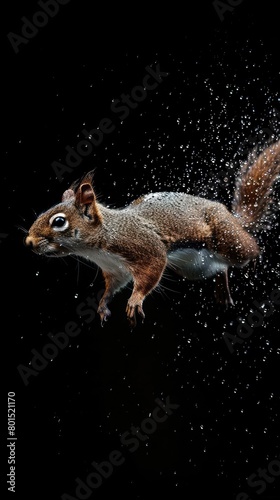 Flight Through Raindrops: Squirrel in Motion  © FU