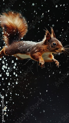 Flight Through Raindrops: Squirrel in Motion  © FU