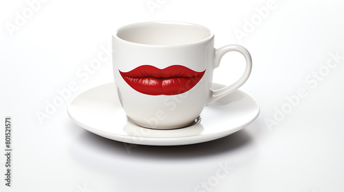 coffee cup with lipstick mark at edge isolate clear white background photo