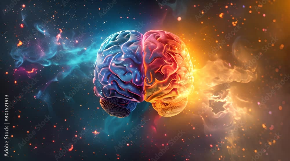 The concept of the human brain. The right creative hemisphere versus the left logical hemisphere.