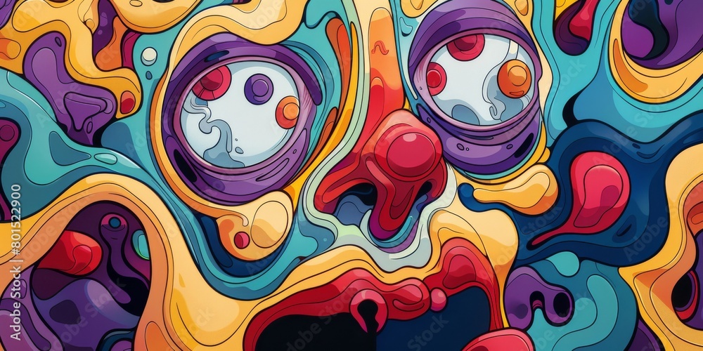 A painting featuring a face depicted in a myriad of vibrant colors A painting featuring a face depicted in a myriad of vibrant colors