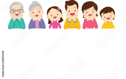 Happy big family standing with house ,rainbow