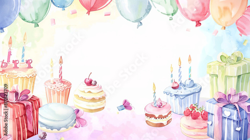 pastel colors frame with free place for text made from lot of birthday little cakes  candles