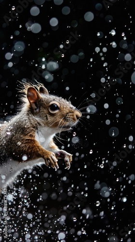 Flight Through Raindrops: Squirrel in Motion 