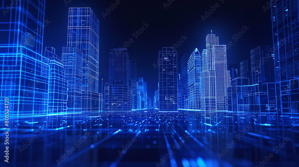 buildings of city glowing on a semi-transparent background