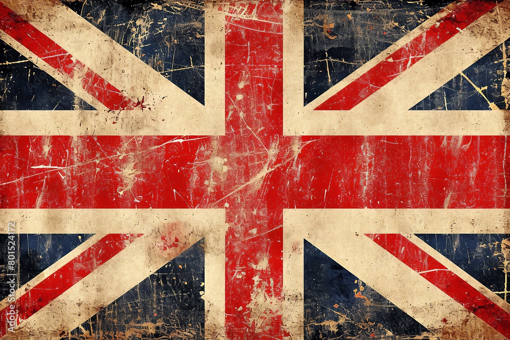 Fototapeta premium Distressed dark worn background of a vintage Union Jack national flag of the United Kingdom, stock illustration image