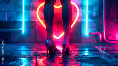 Girl's Legs in High Heels by Glowing Neon Heart
