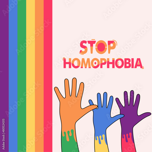 Vector square poster against Homophobia, stop LGBT phobia campaign poster template design.