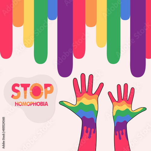 Vector square poster against Homophobia, stop LGBT phobia campaign template design.