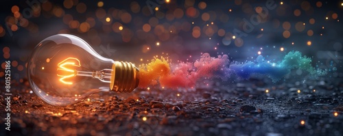 Exploding colors from a lightbulb on dark