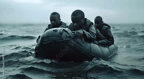 African migration crisis to Europe. Concept Immigration Policies, Humanitarian Crisis, Economic Impact, Cultural Integration, Refugee Resettlement photo