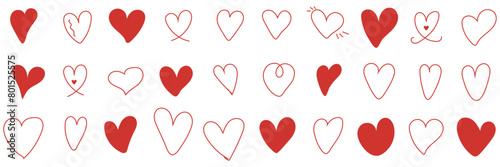 Hearts. Vector stilyzed red hearts set, isolated on white background. Symbols, signs flat icons. Love, valentine icon collection. Red heart symbol.