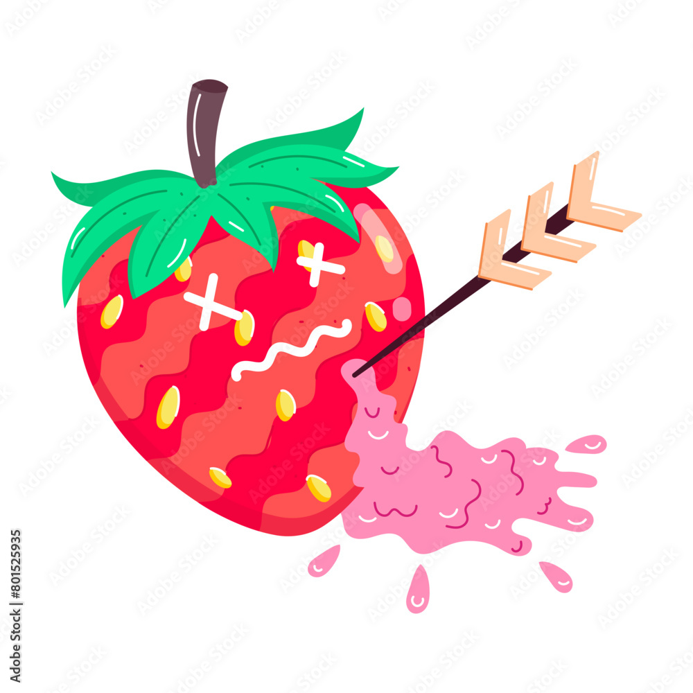 Flat Stickers Depicting Strawberry Desserts Flat Stickers Depicting Strawberry Desserts