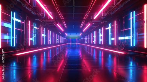 Futuristic empty neon background. High tech lines  studio product  future cyberspace concept. 3D illustration