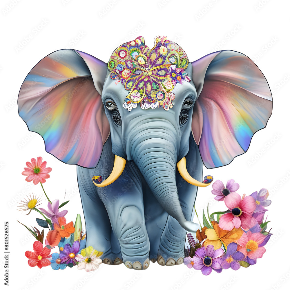 Obraz premium Cute floral elephant with glasses t-shirt design
