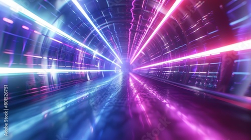 scifi abstract tunnel with glowing neon lights and highspeed motion lines futuristic virtual reality background 3d illustration
