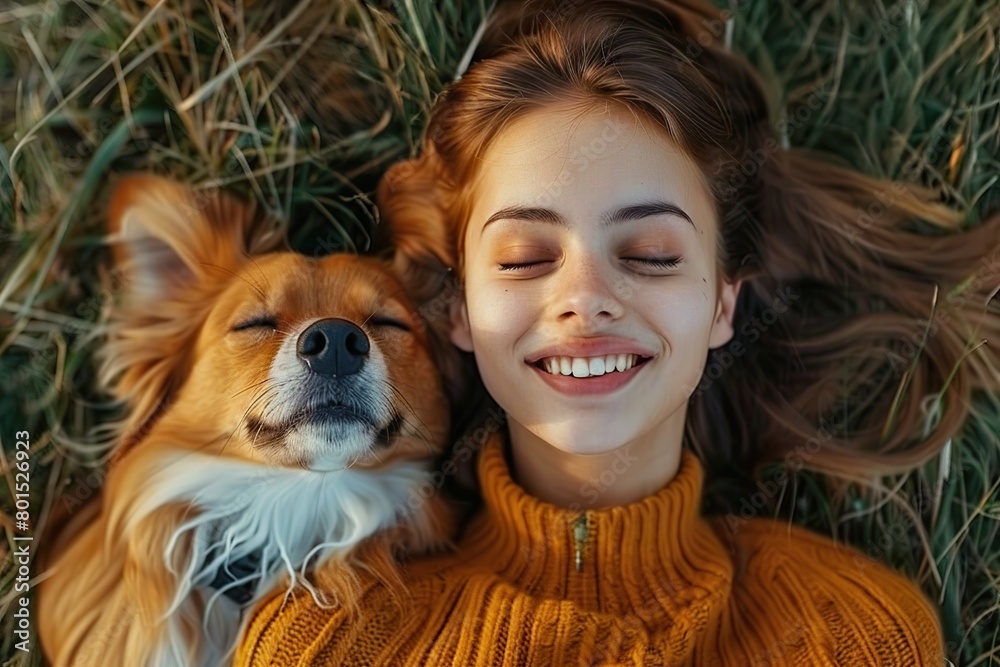 Unconditional Love Smiling Young Woman and Her Adorable Dog Cherishing a Moment of Bliss on a Lush Green Meadow Unconditional Love Smiling Young Woman and Her Adorable Dog Cherishing a Moment of Bliss on a Lush Green Meadow
